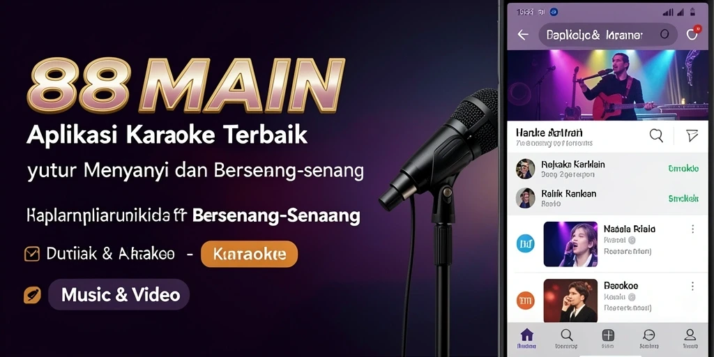 Screenshot aplikasi 88MAIN menampilkan antarmuka karaoke yang intuitif dan menarik.