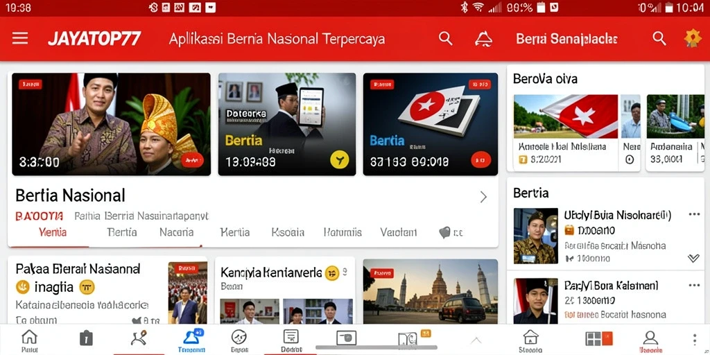 Antarmuka aplikasi JAYATOP77 menampilkan informasi berita nasional.