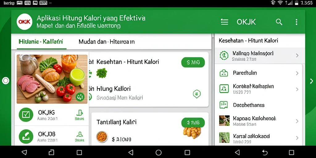 Antarmuka OKJK menunjukkan fitur Hitung Kalori yang sederhana dan informatif.