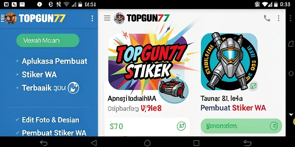 Screenshot antarmuka utama TOPGUN77 yang menunjukkan fitur Pembuat Stiker WA.