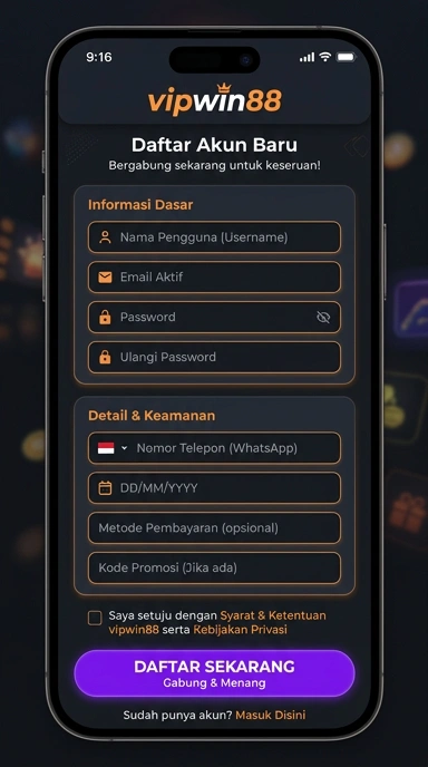 Registrasi Mudah Akun vipwin88 untuk Pengguna Android